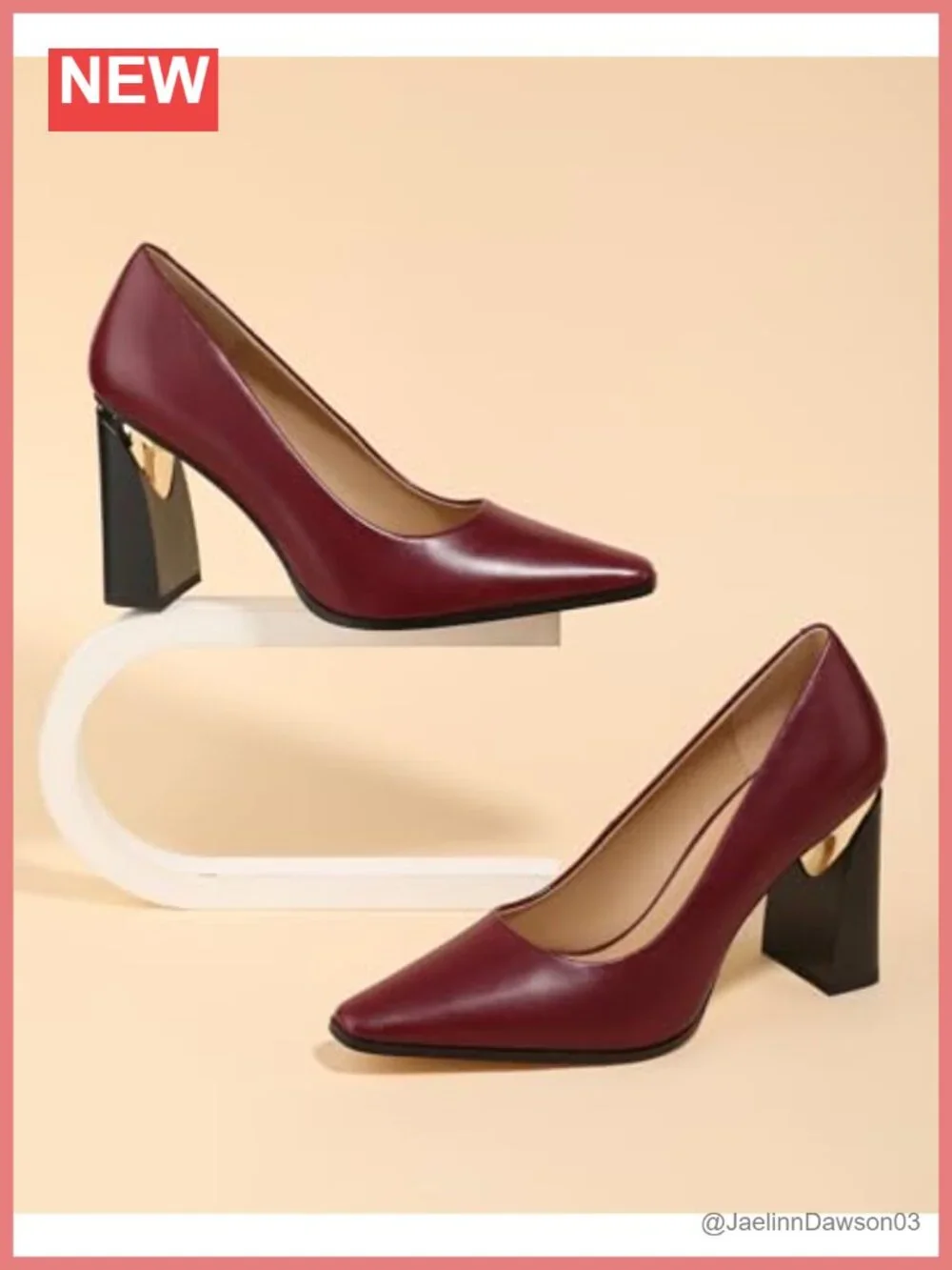 Women's Chunky Block Heel Pumps Patent Leather Pumps with Gold-Tone Detailing